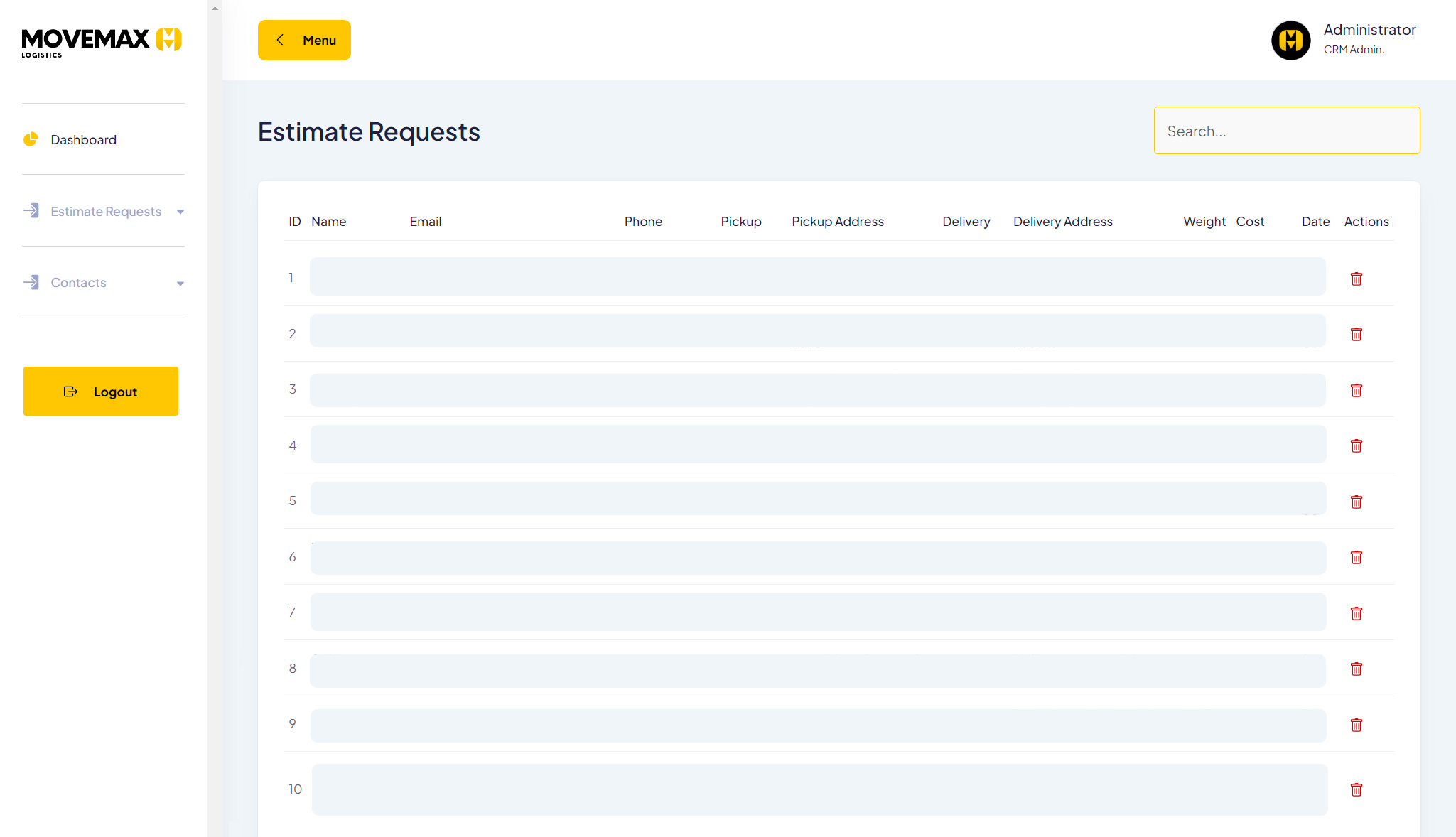Estimate Requests Dashboard