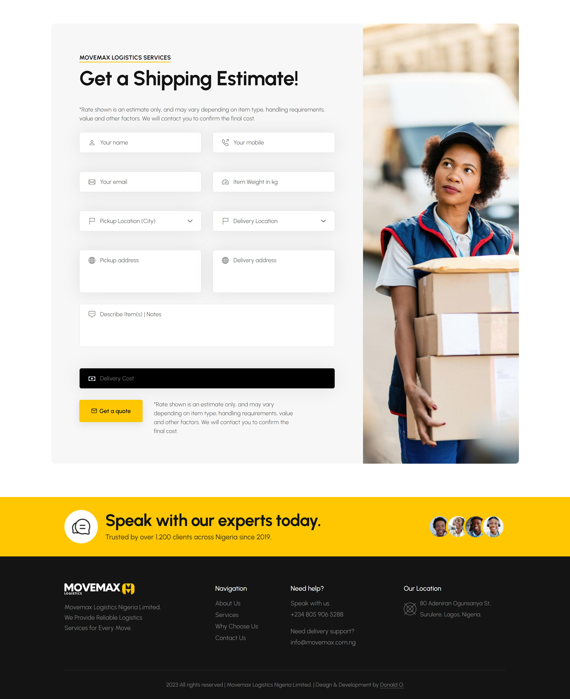 Shipping Estimate Calculator